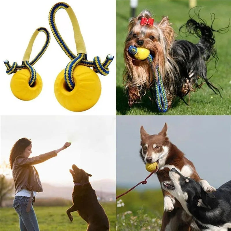Indestructible Dog Ball Rope Handle - Fetch Training Toy