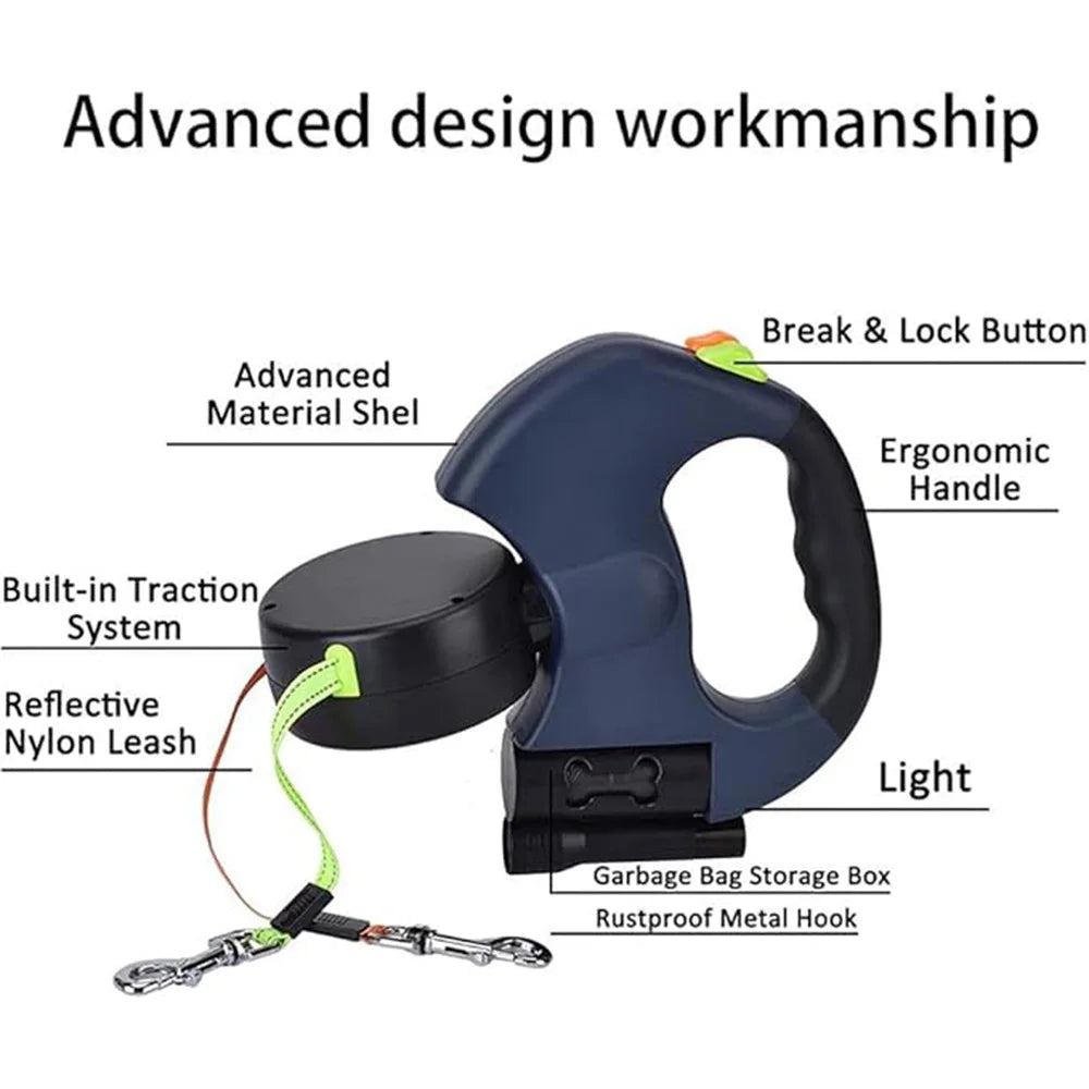 Dual Retractable Dog Leash LED - Tangle Free Two Dog Leash
