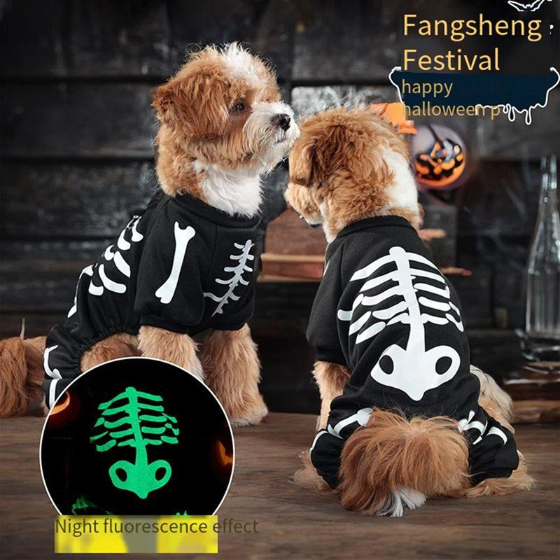 Glow in Dark Skeleton Dog Costume - Halloween Pet Jumpsuit