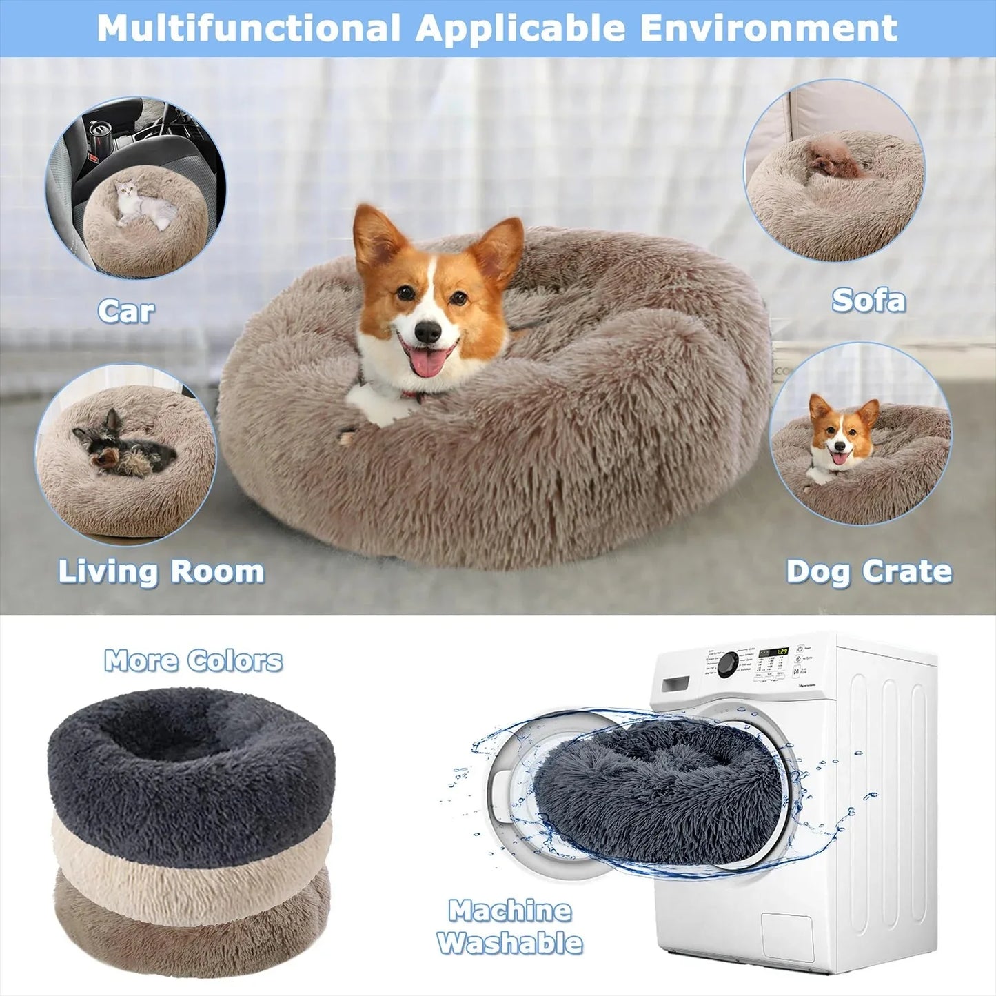 Ultra Soft Round Pet Bed - Washable Plush Dog Cat Bed