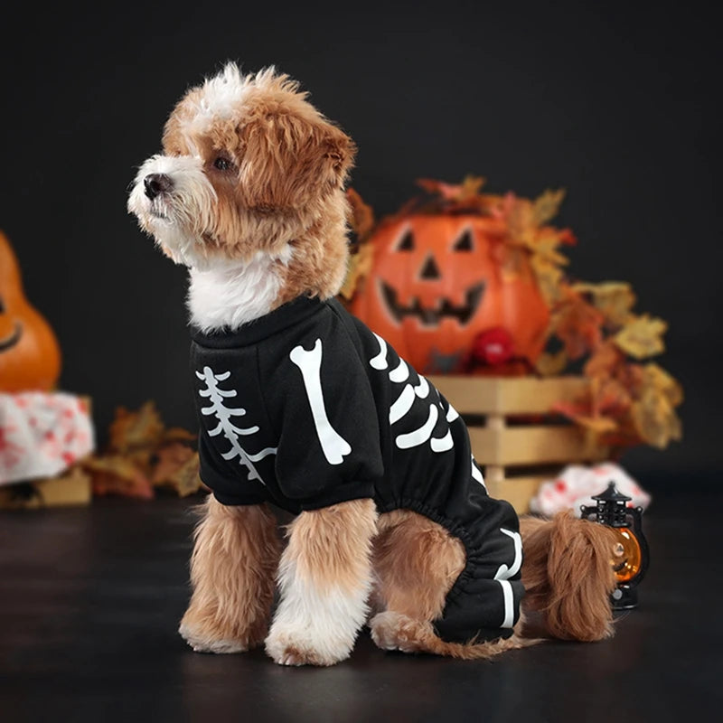 Glow in Dark Skeleton Dog Costume - Halloween Pet Jumpsuit
