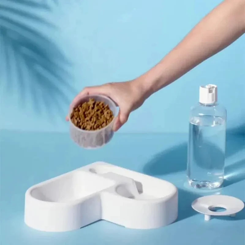 Automatic Pet Bowl Dual Chamber - Cat Dog Food Water Feeder