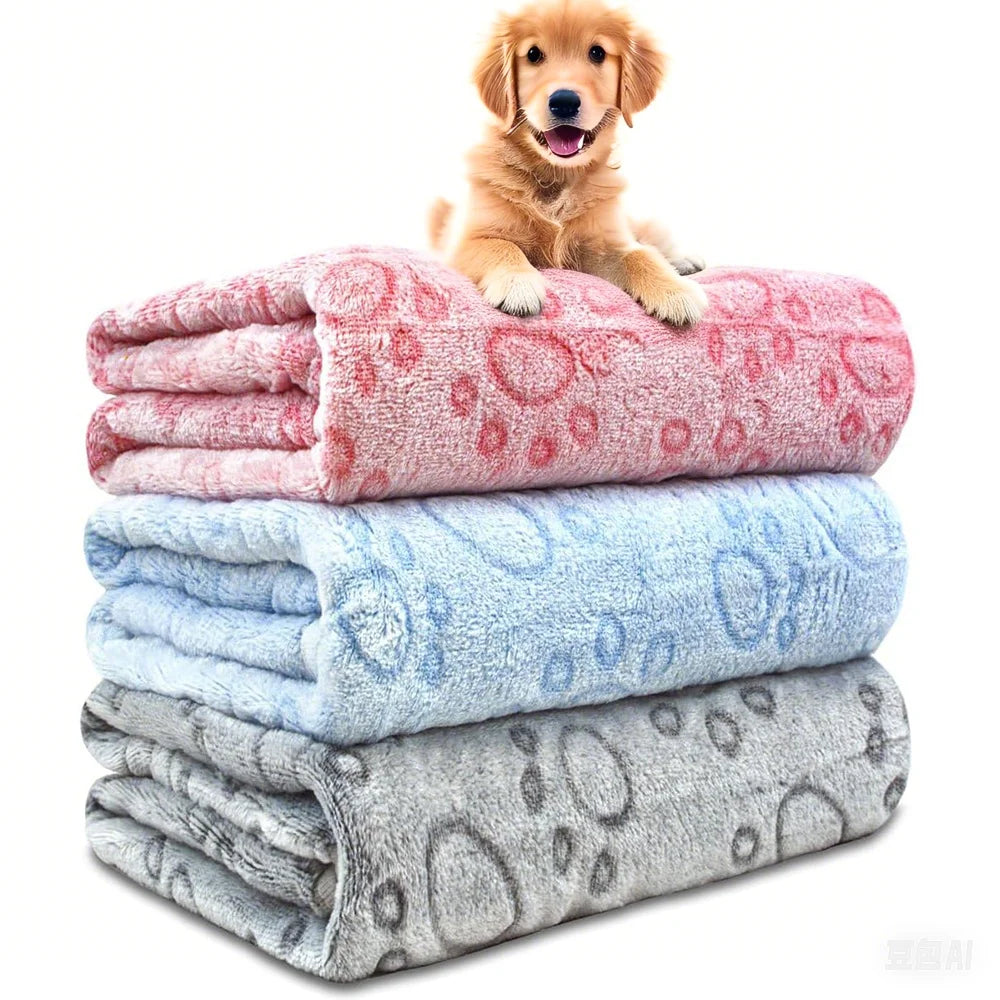 Ultra-Soft Paw Print Pet Blanket - Machine Washable Fleece