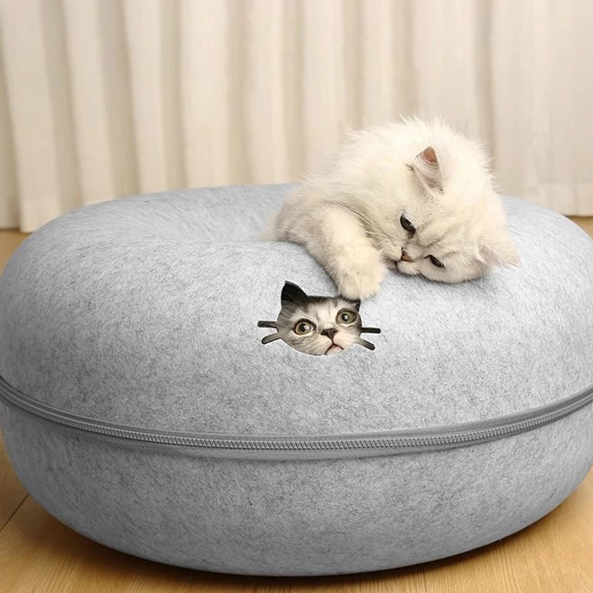Cat Donut Bed with Tunnel - 2 in 1 Interactive Cat Bed