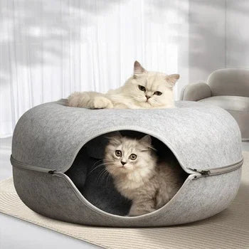 Cat Donut Bed with Tunnel - 2 in 1 Interactive Cat Bed
