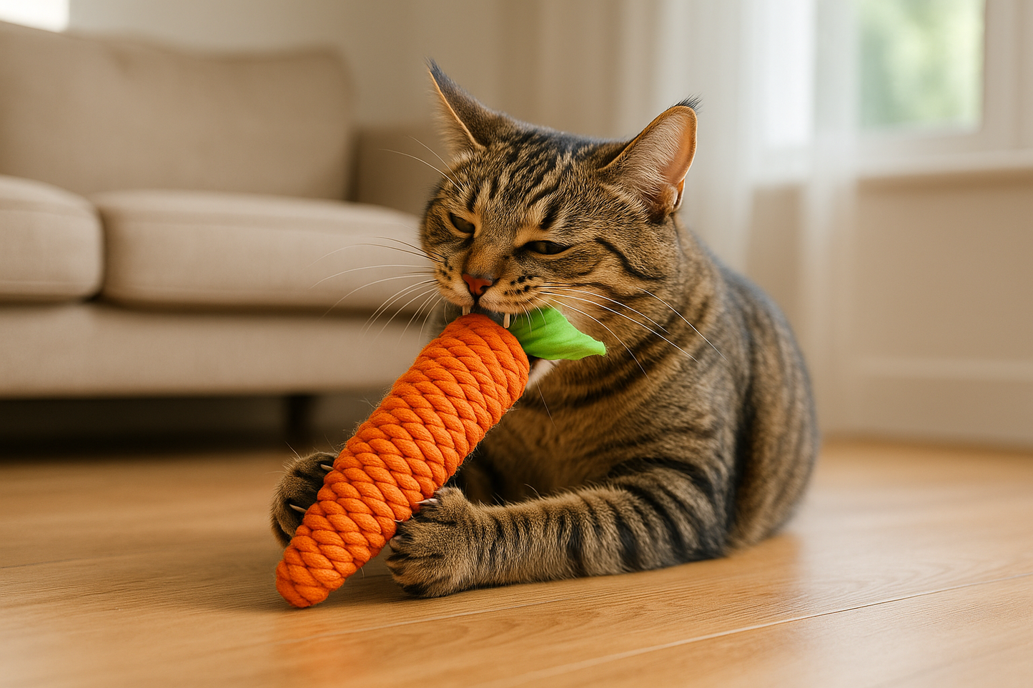 Cat Playing with Exact Carrot Toy