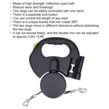 Dual Retractable Dog Leash LED - Tangle Free Two Dog Leash