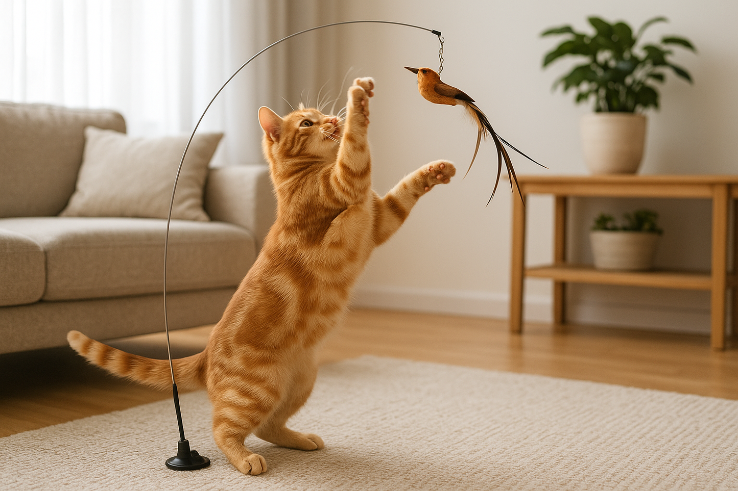 Cat Playing with Bird Toy