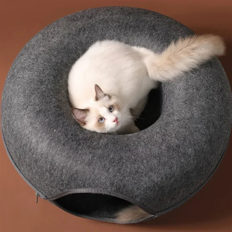 Cat Donut Bed with Tunnel - 2 in 1 Interactive Cat Bed