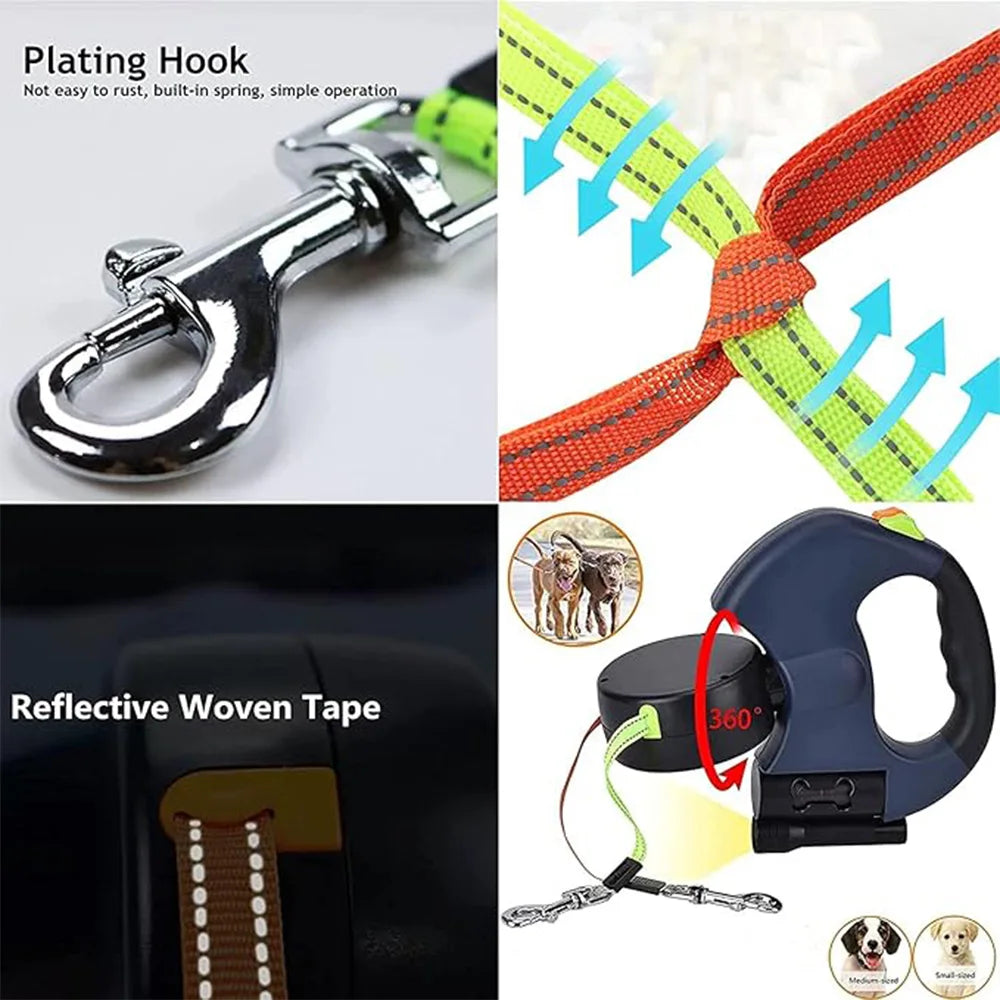 Dual Retractable Dog Leash LED - Tangle Free Two Dog Leash