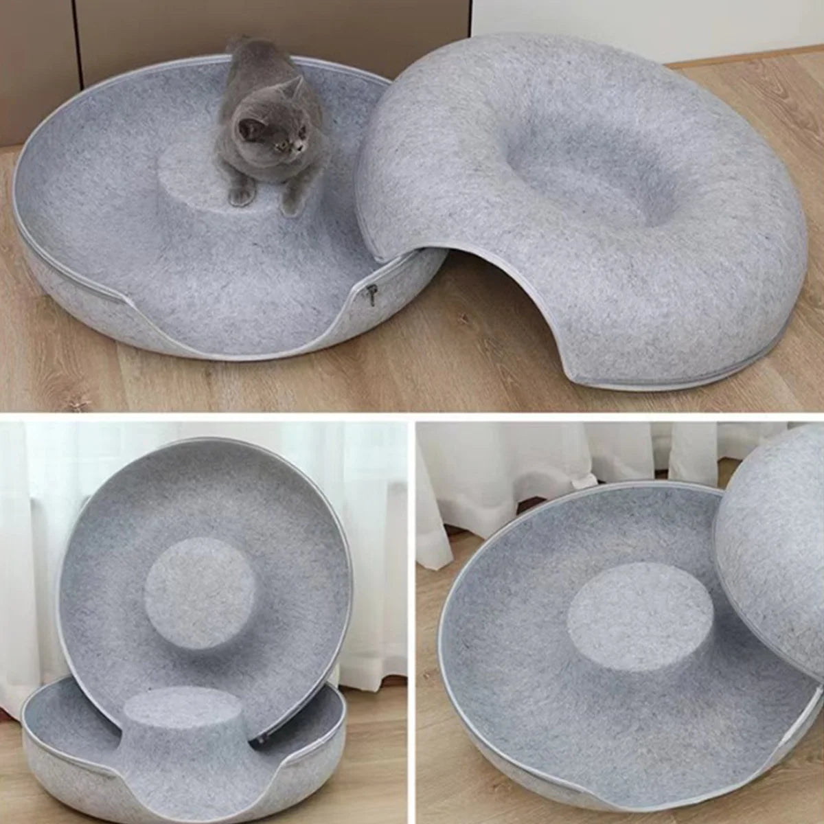 Cat Donut Bed with Tunnel - 2 in 1 Interactive Cat Bed