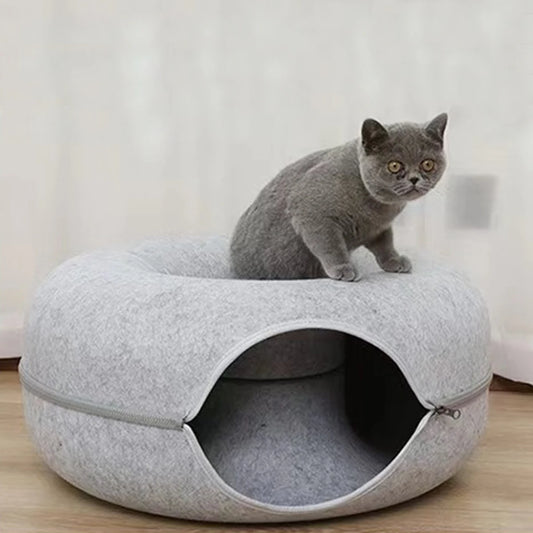 Cat Donut Bed with Tunnel - 2 in 1 Interactive Cat Bed
