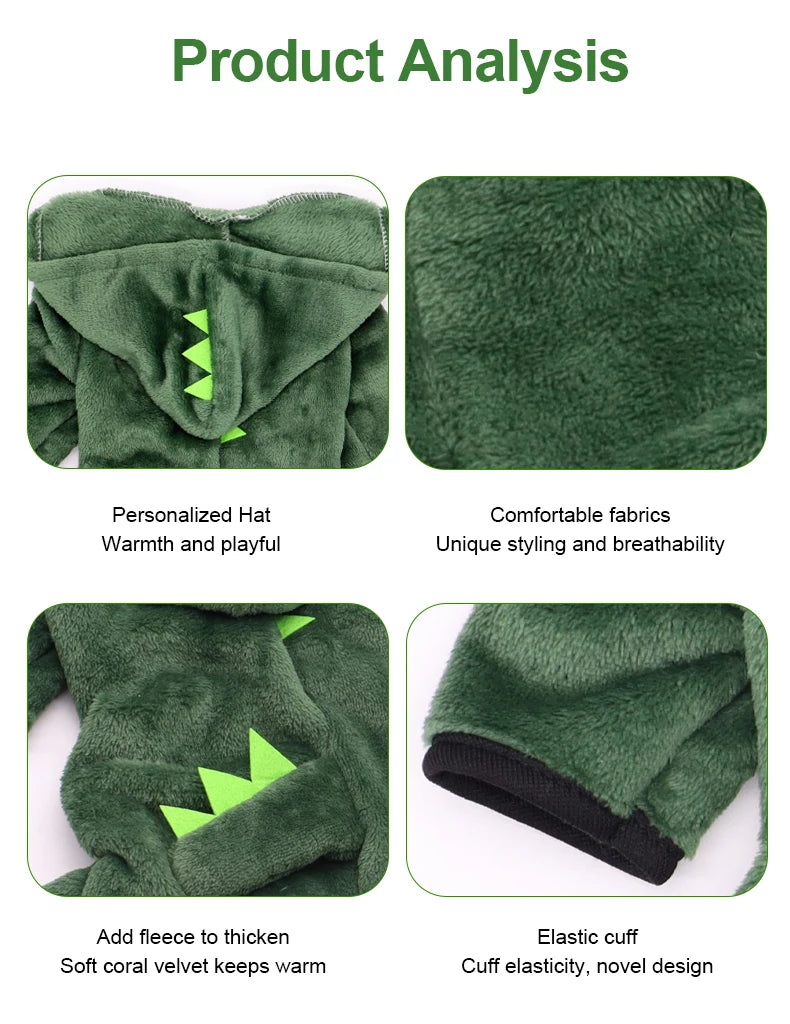 Halloween Dinosaur Dog Costume - Warm Fleece Pet Hoodie