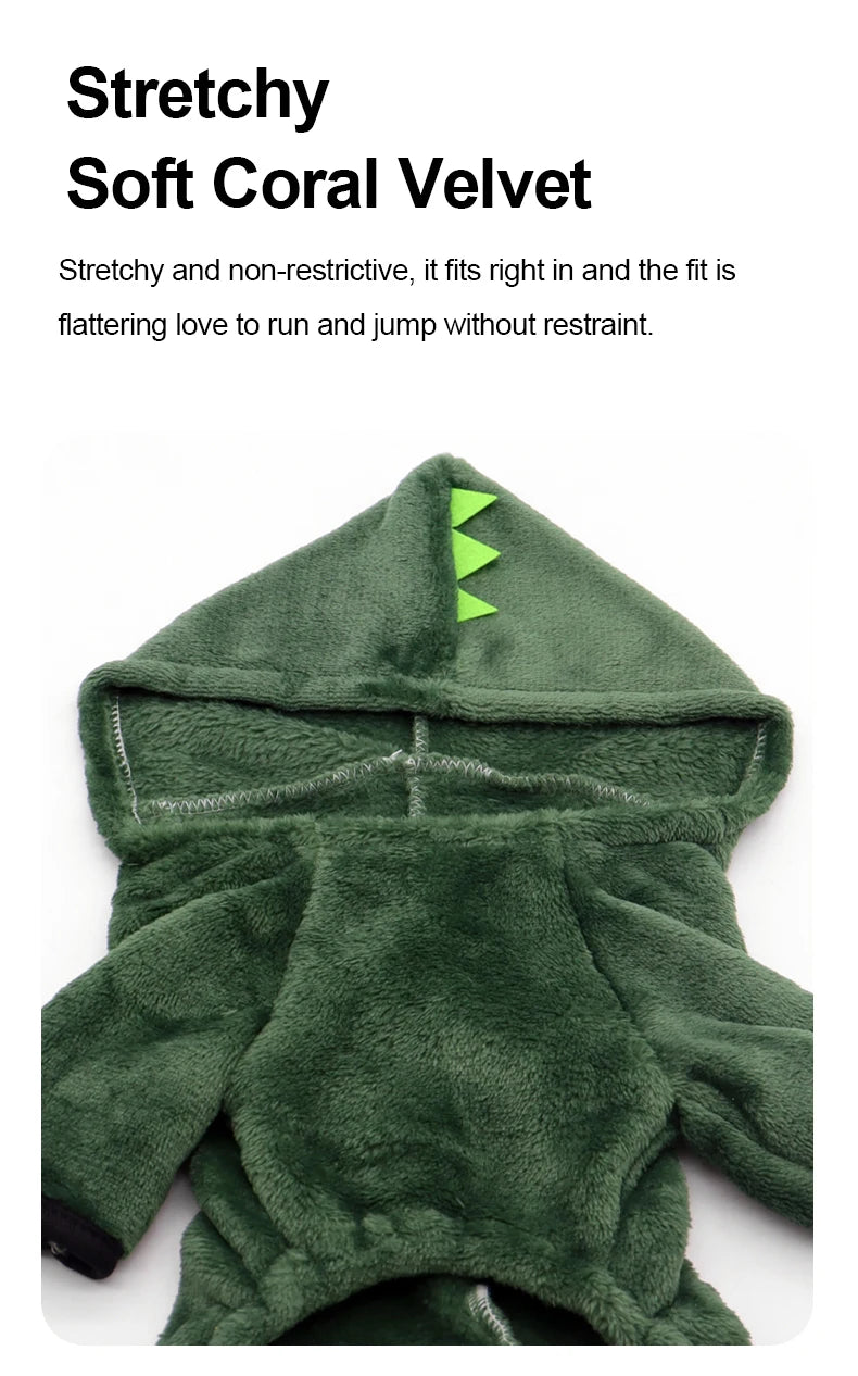 Halloween Dinosaur Dog Costume - Warm Fleece Pet Hoodie