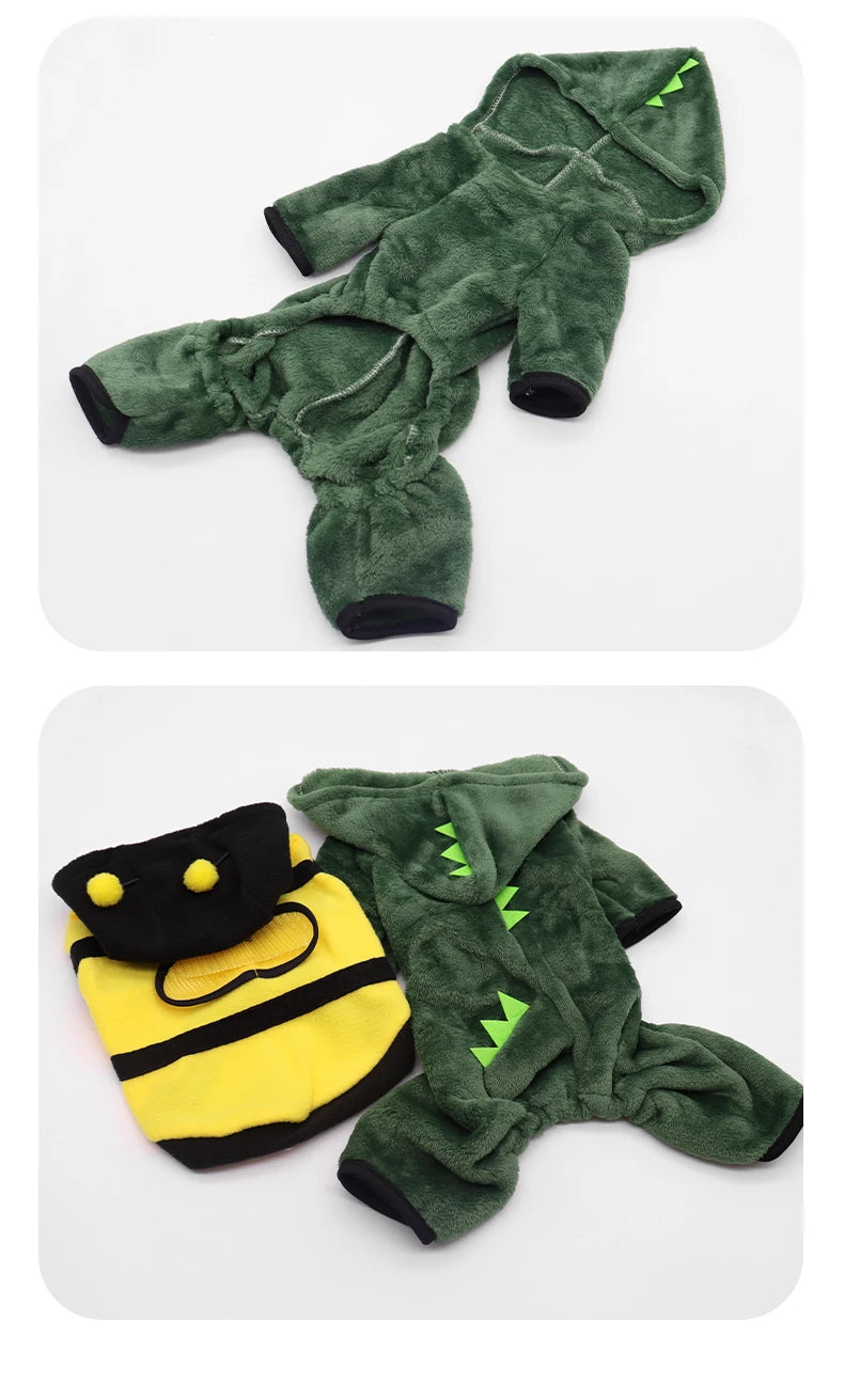 Halloween Dinosaur Dog Costume - Warm Fleece Pet Hoodie