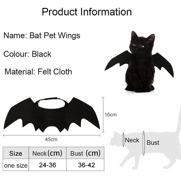 Halloween Bat Wings Pet Costume - Black Pet Harness Wings