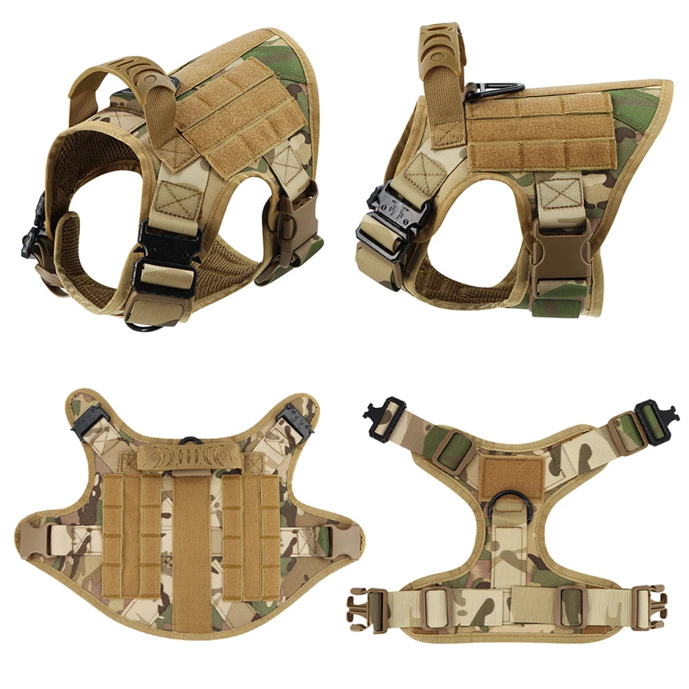 No Pull Tactical Dog Harness Set for Large Dogs – Military Style Harness with Leash, Collar & Patches