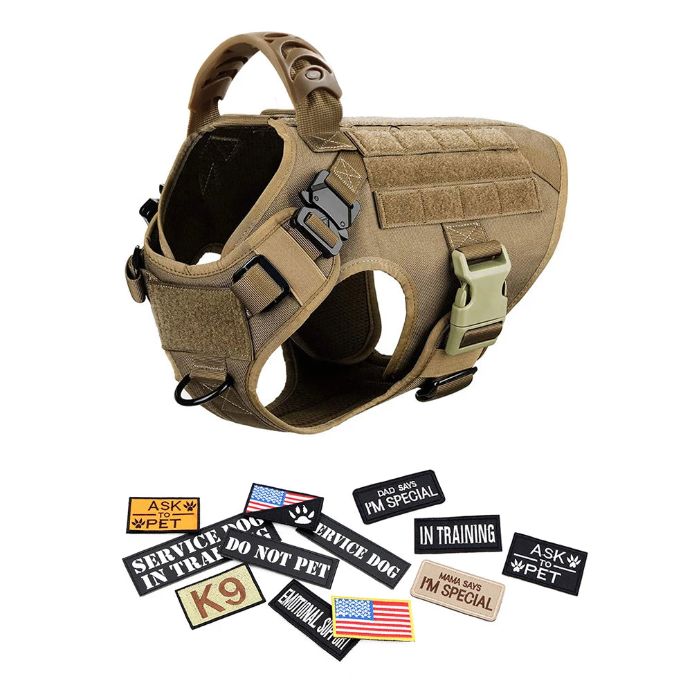 No Pull Tactical Dog Harness Set for Large Dogs – Military Style Harness with Leash, Collar & Patches