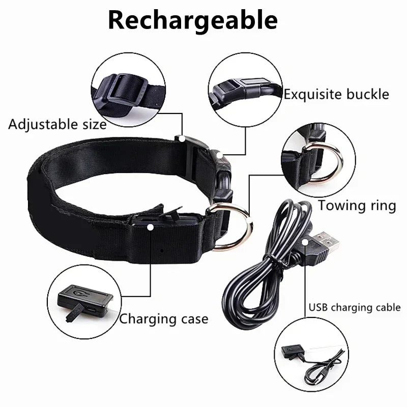 LED Dog Collar Rechargeable - Safety Light Up Pet Collar