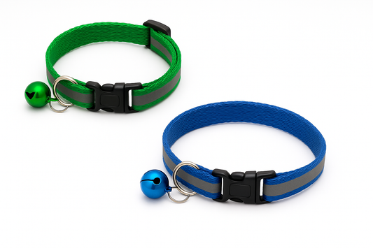 Cat collars on white background