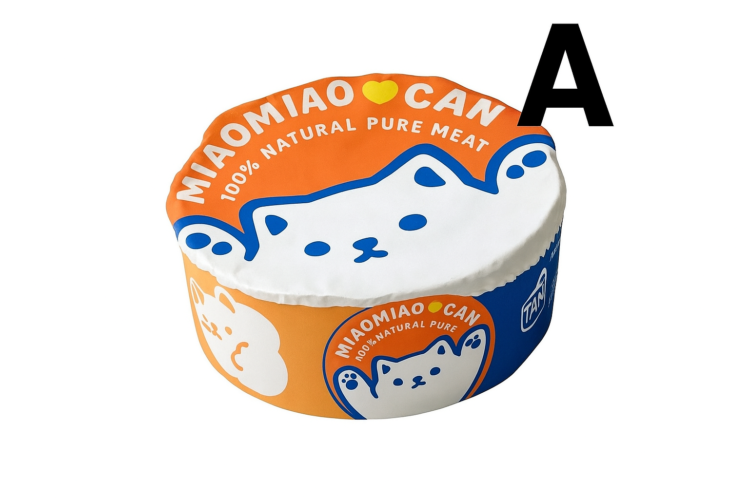 Cat food can with letter A in top corner