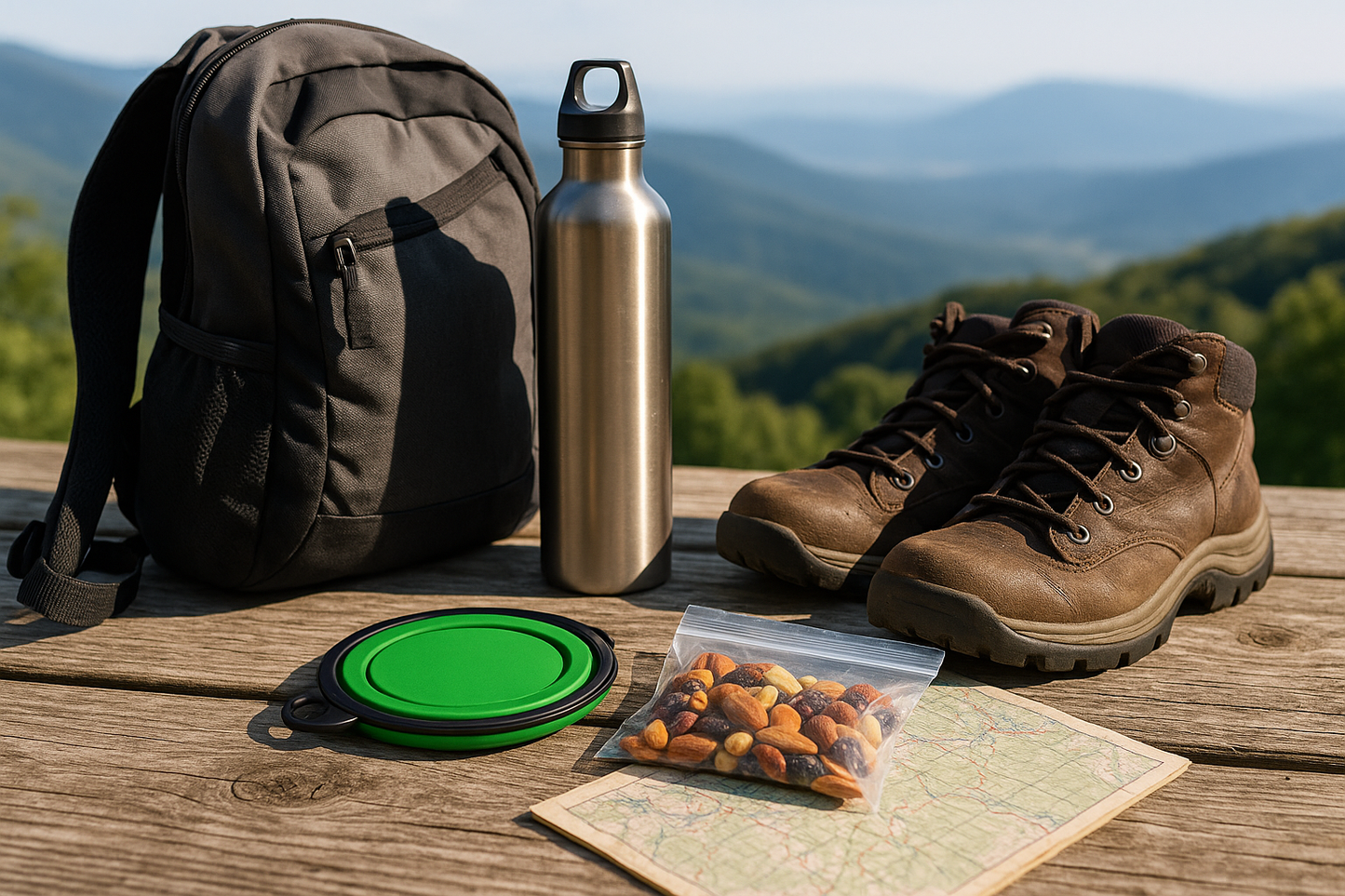 Collapsed Bowl with Hiking Gear