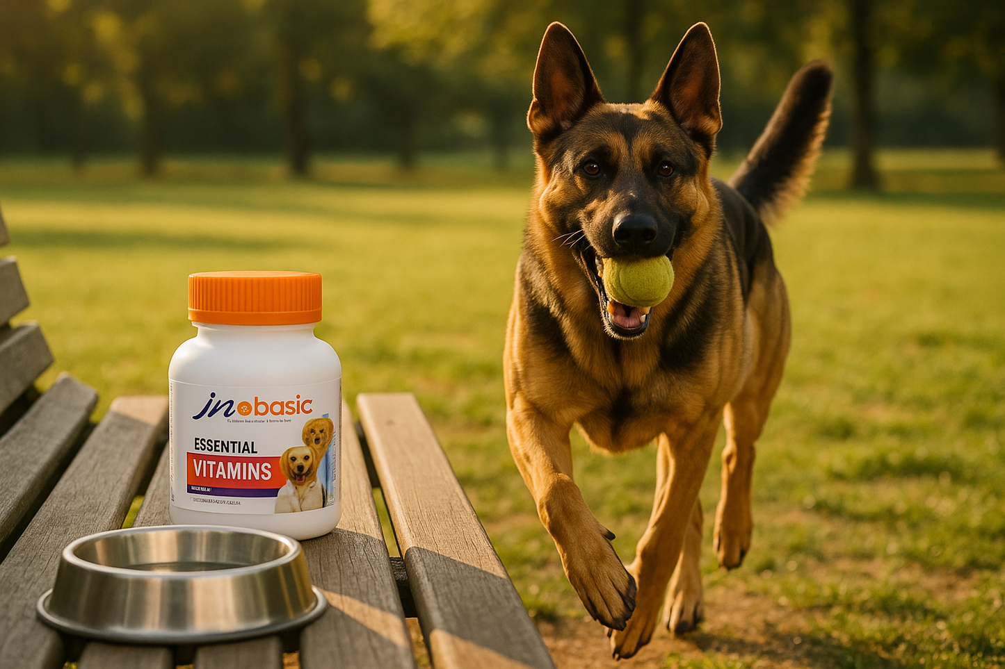 Strong German Shepherd with IN-BASIC Essential Vitamins